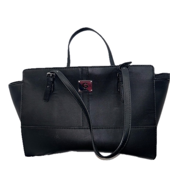 Guess Purse Handle Shoulder Bag Handbag Square Tote Zipper Pockets Leather Faux - Picture 1 of 10